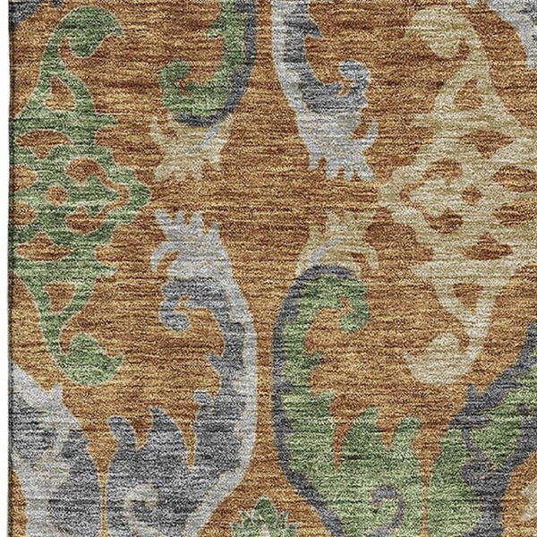 HomeRoots 5' X 8' Floral Area Rug in Copper Gray & Olive Green – Washable, UV-Protected & Stain-Resistant Design 686929