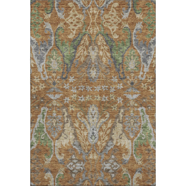 HomeRoots 8' X 10' Floral Area Rug in Copper Gray & Olive Green – Washable, UV Protected & Easy Care Design 686931