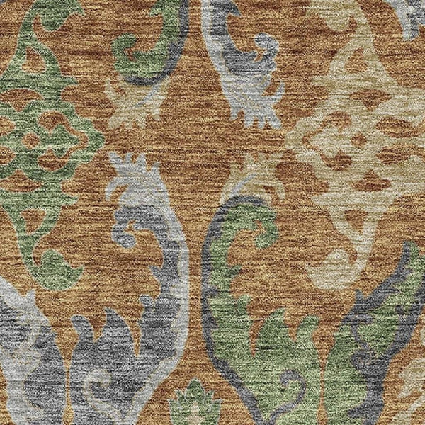 HomeRoots 8' X 10' Floral Area Rug in Copper Gray & Olive Green – Washable, UV Protected & Easy Care Design 686931