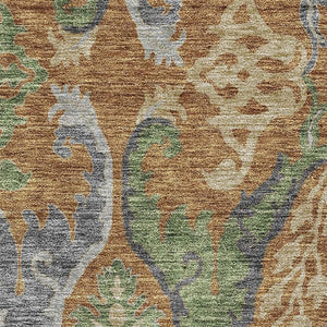 HomeRoots 9' Copper Gray & Olive Green Floral Area Rug - Washable, UV Protected for High-Traffic Homes & Pets 686932