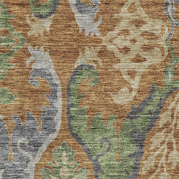 HomeRoots 9' Copper Gray & Olive Green Floral Area Rug - Washable, UV Protected for High-Traffic Homes & Pets 686932