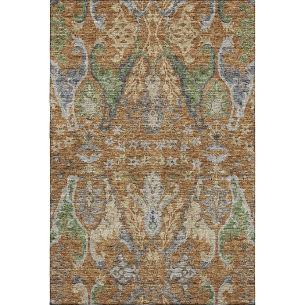 HomeRoots 10' X 14' Elegant Floral Washable Area Rug in Copper Gray & Olive Green with UV & Stain Protection 686933
