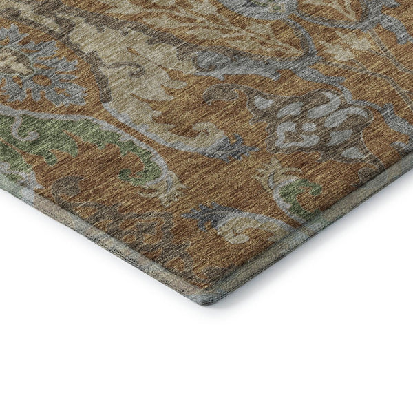 HomeRoots 10' X 14' Elegant Floral Washable Area Rug in Copper Gray & Olive Green with UV & Stain Protection 686933