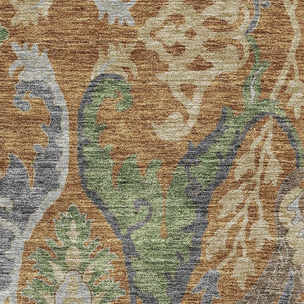 HomeRoots 10' X 14' Elegant Floral Washable Area Rug in Copper Gray & Olive Green with UV & Stain Protection 686933