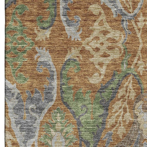 HomeRoots 10' X 14' Elegant Floral Washable Area Rug in Copper Gray & Olive Green with UV & Stain Protection 686933