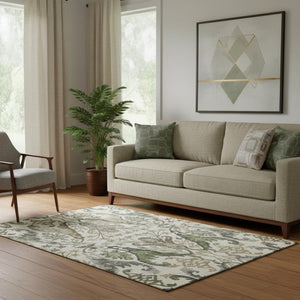 HomeRoots 5' Ivory Floral Area Rug - Washable, UV-Protected, Durable Design for Family Rooms & Dining Areas 686935