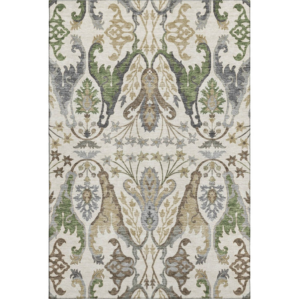 HomeRoots 5' Ivory Floral Area Rug - Washable, UV-Protected, Durable Design for Family Rooms & Dining Areas 686935