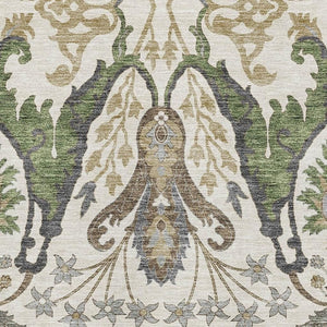 HomeRoots 5' Ivory Floral Area Rug - Washable, UV-Protected, Durable Design for Family Rooms & Dining Areas 686935