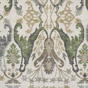 HomeRoots 5' Ivory Floral Area Rug - Washable, UV-Protected, Durable Design for Family Rooms & Dining Areas 686935
