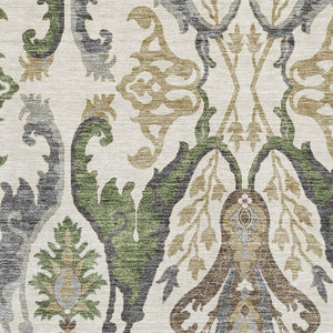 HomeRoots 8' X 10' Floral Area Rug in Ivory, Olive Green & Brown - Washable, UV-Protected, Stain-Resistant! 686937