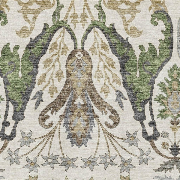 HomeRoots 10' X 14' Ivory Olive Green Brown Floral Washable Area Rug with UV Protection for Modern Homes 686939