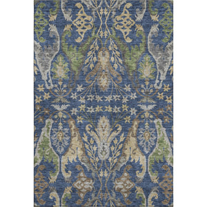 HomeRoots 9' X 12' Washable Floral Area Rug in Navy Blue, Olive Green & Brown - UV Protection & Stain Resistant 686944