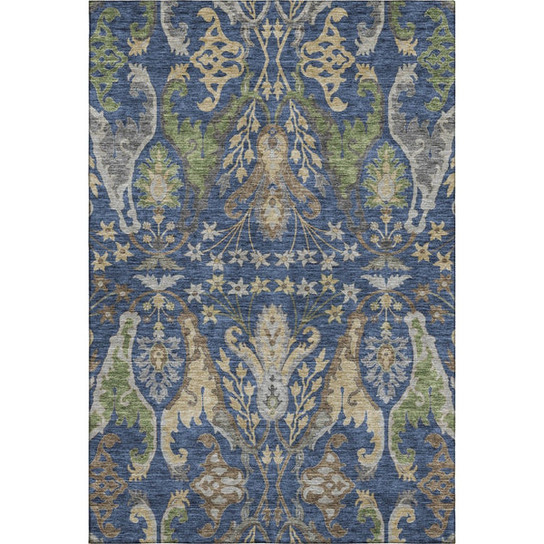 HomeRoots 9' X 12' Washable Floral Area Rug in Navy Blue, Olive Green & Brown - UV Protection & Stain Resistant 686944