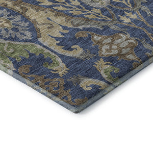 HomeRoots 9' X 12' Washable Floral Area Rug in Navy Blue, Olive Green & Brown - UV Protection & Stain Resistant 686944