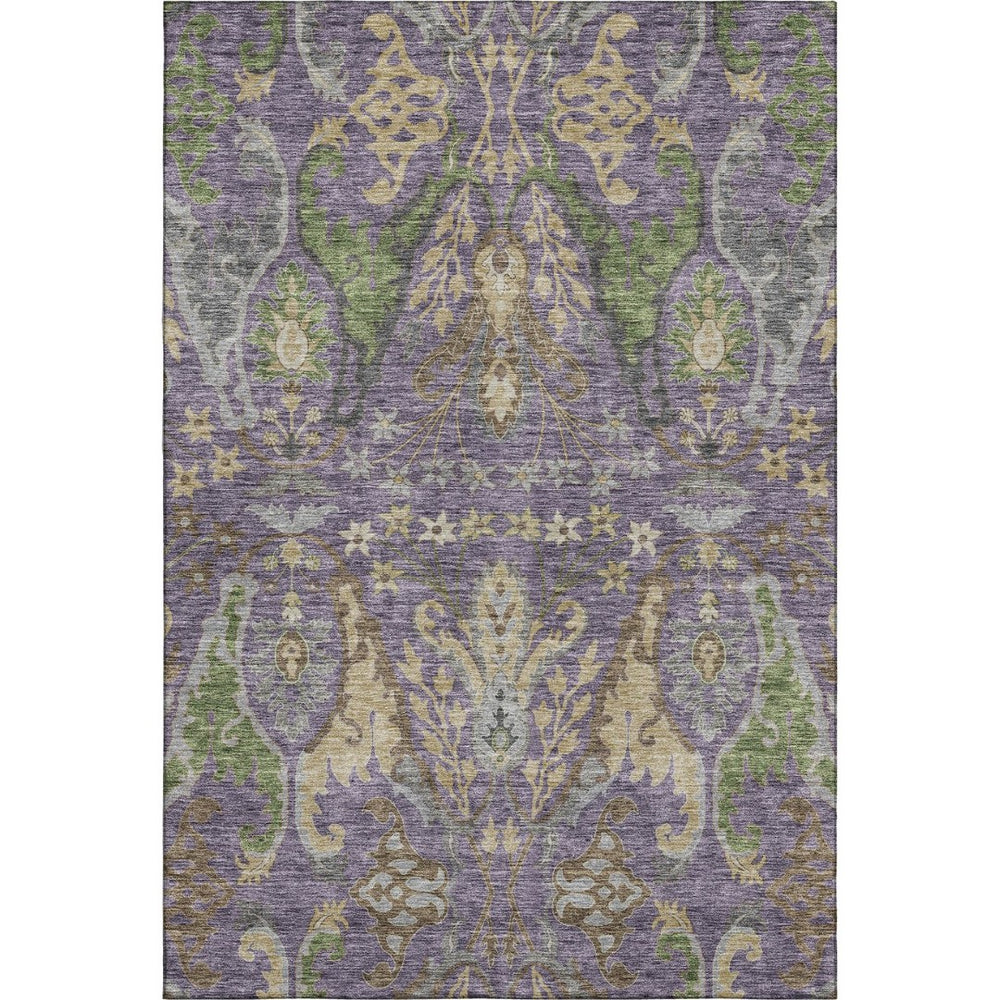 HomeRoots 5' X 8' Floral Area Rug in Purple, Gray & Olive - Durable, Stain-Resistant, UV-Protected Design! 686947