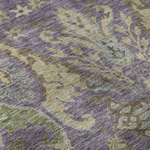 HomeRoots 8' Vibrant Floral Round Rug in Purple, Gray & Olive Green - Washable, UV Protected & Stain Resistant! 686948