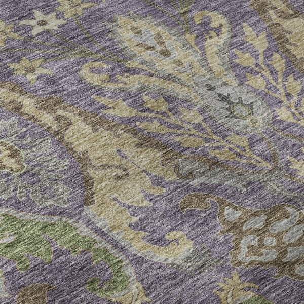 HomeRoots 8' Vibrant Floral Round Rug in Purple, Gray & Olive Green - Washable, UV Protected & Stain Resistant! 686948