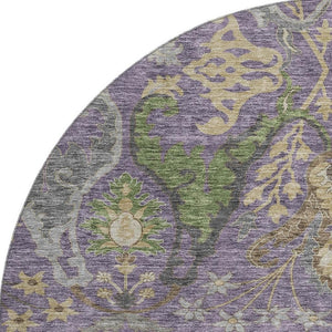 HomeRoots 8' Vibrant Floral Round Rug in Purple, Gray & Olive Green - Washable, UV Protected & Stain Resistant! 686948