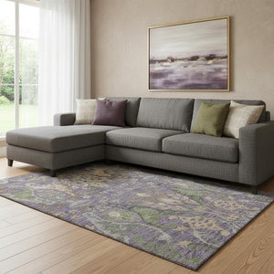 HomeRoots 8' X 10' Stylish Purple, Gray & Olive Floral Washable Area Rug - Durable, UV Protected & Kid-Friendly 686949