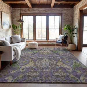 HomeRoots 8' X 10' Stylish Purple, Gray & Olive Floral Washable Area Rug - Durable, UV Protected & Kid-Friendly 686949