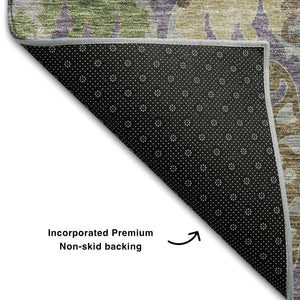 HomeRoots 8' X 10' Stylish Purple, Gray & Olive Floral Washable Area Rug - Durable, UV Protected & Kid-Friendly 686949