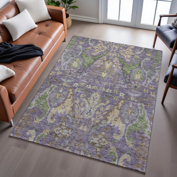 HomeRoots 8' X 10' Stylish Purple, Gray & Olive Floral Washable Area Rug - Durable, UV Protected & Kid-Friendly 686949