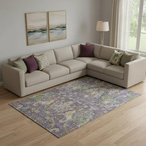 HomeRoots 10' X 14' Floral Area Rug in Purple, Gray & Olive Green - Washable, UV Protected & Kid-Friendly 686951