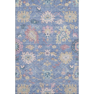 HomeRoots 5' Blue Blush & Gold Floral Area Rug - Washable, UV-Protected, Durable for Homes with Kids & Pets 686953