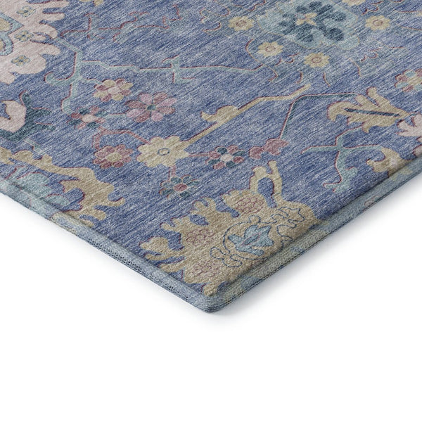 HomeRoots 5' Blue Blush & Gold Floral Area Rug - Washable, UV-Protected, Durable for Homes with Kids & Pets 686953