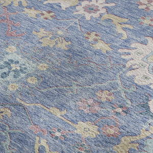 HomeRoots 5' Blue Blush & Gold Floral Area Rug - Washable, UV-Protected, Durable for Homes with Kids & Pets 686953