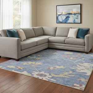 HomeRoots 8' X 10' Blue Blush Floral Area Rug - Washable, UV-Protected Design for Modern & Classic Spaces 686955