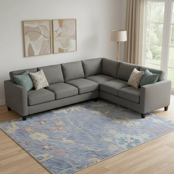 HomeRoots 9' X 12' Stunning Blue Blush & Gold Floral Area Rug - Washable, UV Protected, Ideal for High-Traffic Areas 686956