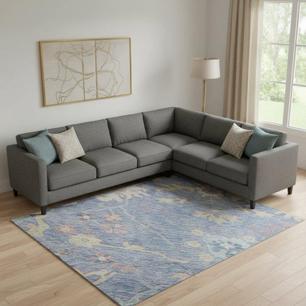HomeRoots 10' X 14' Washable Floral Area Rug – Blue, Blush & Gold, UV Protected, Ideal for Busy Homes & Kids! 686957