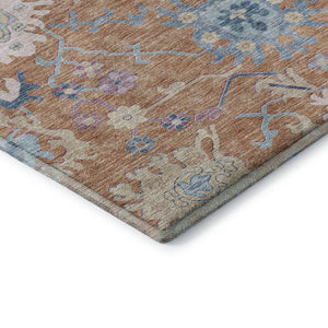 HomeRoots 8' Vibrant Floral Round Rug in Orange, Teal & Pink - Washable, UV Protected & Stain Resistant! 686960