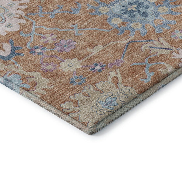 HomeRoots 8' Vibrant Floral Round Rug in Orange, Teal & Pink - Washable, UV Protected & Stain Resistant! 686960