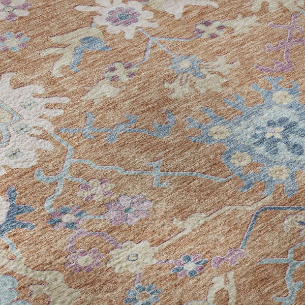 HomeRoots 8' Vibrant Floral Round Rug in Orange, Teal & Pink - Washable, UV Protected & Stain Resistant! 686960