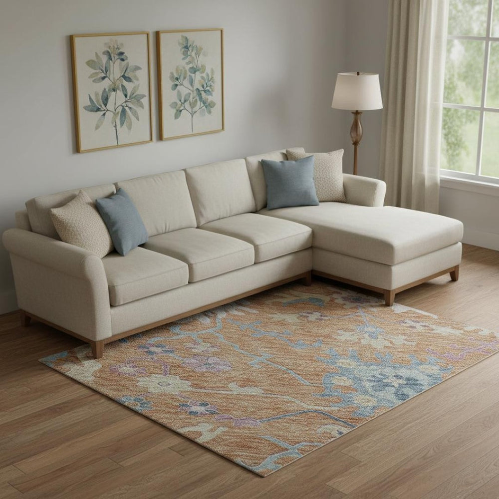 HomeRoots 9' X 12' Floral Washable Area Rug in Bright Orange, Teal & Pink - Stain Resistant & UV Protected! 686962