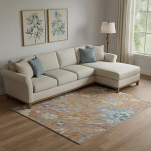 HomeRoots 9' X 12' Floral Washable Area Rug in Bright Orange, Teal & Pink - Stain Resistant & UV Protected! 686962