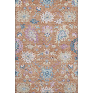 HomeRoots 9' X 12' Floral Washable Area Rug in Bright Orange, Teal & Pink - Stain Resistant & UV Protected! 686962