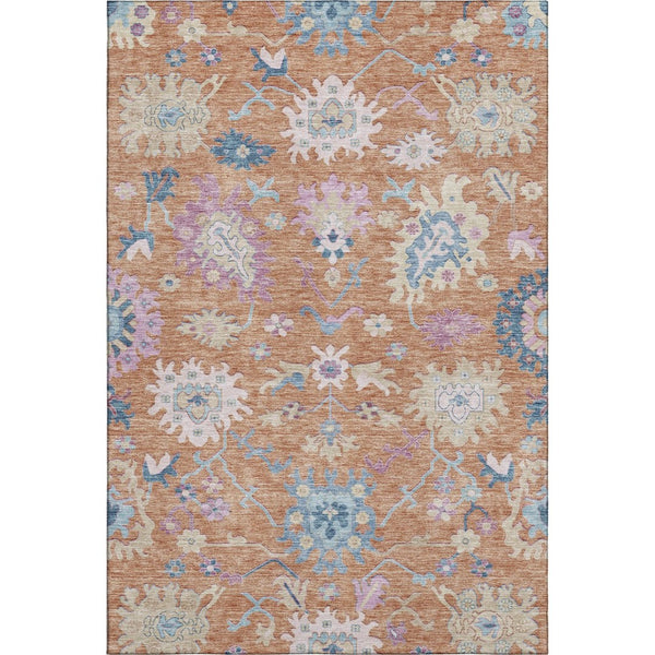 HomeRoots 9' X 12' Floral Washable Area Rug in Bright Orange, Teal & Pink - Stain Resistant & UV Protected! 686962