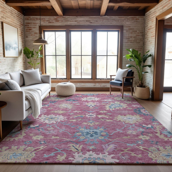 HomeRoots 9' X 12' Floral Washable Area Rug – Soft Polyester, Stain-Resistant, UV Protection for Family Spaces 686968