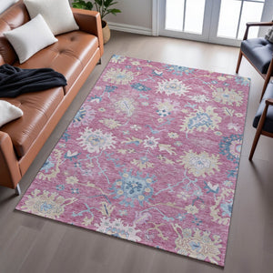 HomeRoots 9' X 12' Floral Washable Area Rug – Soft Polyester, Stain-Resistant, UV Protection for Family Spaces 686968