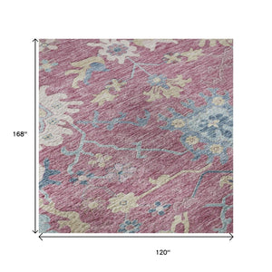 HomeRoots 10' Pink Blue Beige Floral Washable Area Rug – Durable, Stain-Resistant, UV Protected for Homes 686969