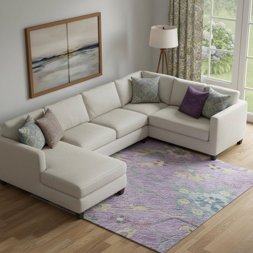 HomeRoots 9' X 12' Floral Area Rug in Purple, Teal & Gold - Washable, UV-Protected, Stain-Resistant Beauty 686974