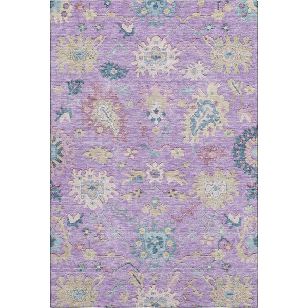 HomeRoots 10' X 14' Floral Area Rug in Purple, Teal & Gold - Washable, UV-Protected & Stain-Resistant Design 686975