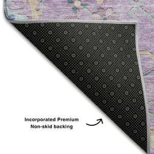 HomeRoots 10' X 14' Floral Area Rug in Purple, Teal & Gold - Washable, UV-Protected & Stain-Resistant Design 686975
