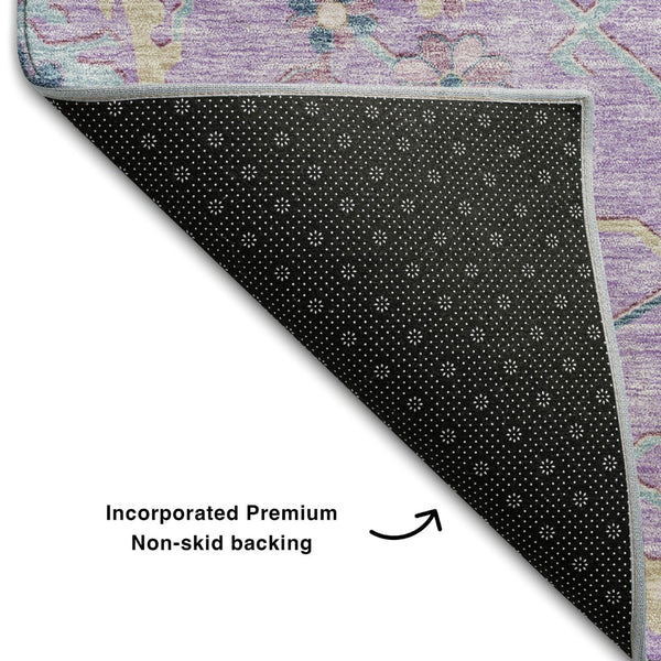 HomeRoots 10' X 14' Floral Area Rug in Purple, Teal & Gold - Washable, UV-Protected & Stain-Resistant Design 686975
