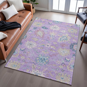 HomeRoots 10' X 14' Floral Area Rug in Purple, Teal & Gold - Washable, UV-Protected & Stain-Resistant Design 686975