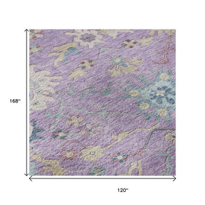 HomeRoots 10' X 14' Floral Area Rug in Purple, Teal & Gold - Washable, UV-Protected & Stain-Resistant Design 686975