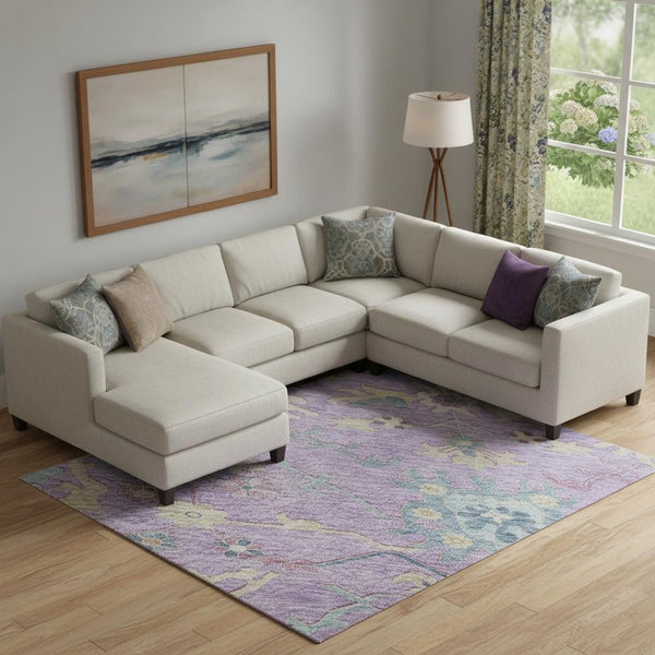 HomeRoots 10' X 14' Floral Area Rug in Purple, Teal & Gold - Washable, UV-Protected & Stain-Resistant Design 686975